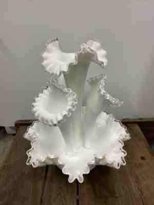 Fenton Milk Glass Silver Crest Epergne 4 Horns