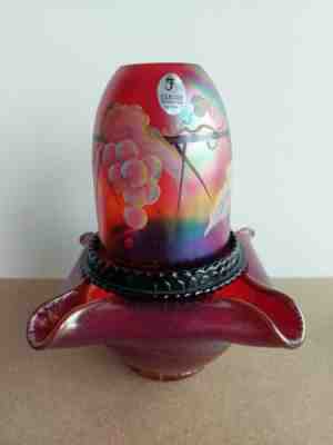 Fenton Vintage Plum Carnival Hand Painted Glass 3-piece Fairy Lamp - signed