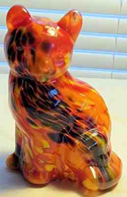 Rare Dave Fetty Fenton Sitting Cat Multi Color For FAGCA