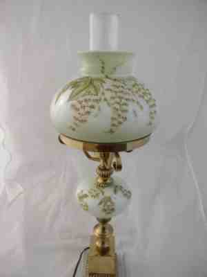 Vintage Olive Sage Green Hand Painted with Yellow Bell Flowers Student Lamp