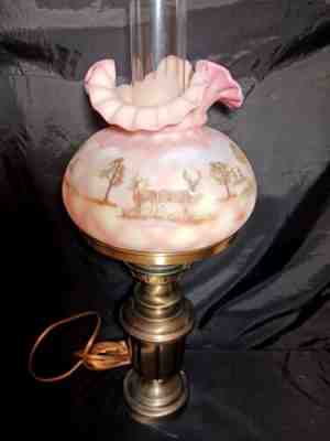 Fenton Glass Lamp Kathleen Sponsler OOAK Deer On Burmese