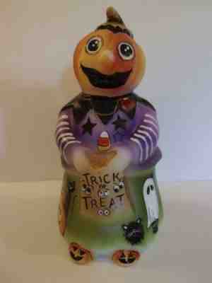 Fenton Glass Trick or Treat Halloween Pumpkinhead Figurine Cat LE Barley #6/12