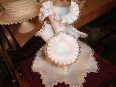 fenton silver crest 5 pc. rare epergne set #7305 usa white