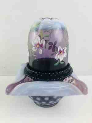 Fenton Plum Opalescent 3 Piece Fairy Lamp 2003 Heirloom Optics Hand Painted