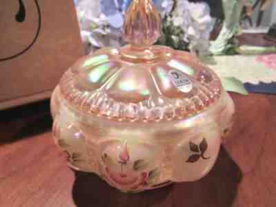 Fenton Iridescent Pink Powder/Candy Box, Charleton Collection 2002