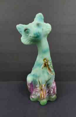 Fenton Jade Green Alley Cat HP Seascape Turtle Coral by JK Spindler 2021 Ltd Ed