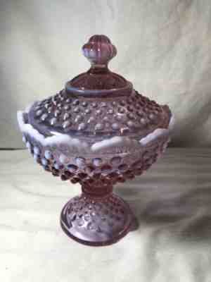 FENTON PURPLE ORCHID LAVENDER OPALESCENT HOBNAIL LIDDED GLASS CANDY DISH COMPOTE