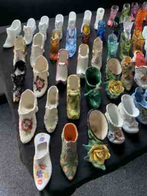 Lot of Glass Shoes, Some Wood, Porcelain, Metal- Fenton