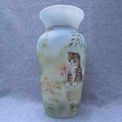 Fenton Glass Vase Limited Edition #1 of 4 Hand Painted Scene Signed M. Kibbe