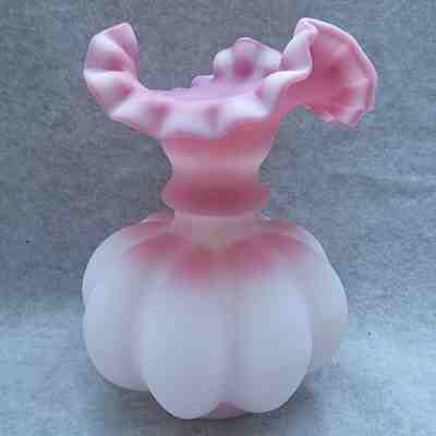 Fenton Glass Heart Rosalene Hand Painted Ruffled Edge Attached 