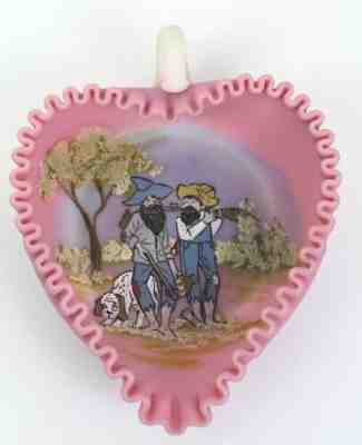 Fenton Marilyn Wagner Hand Painted Heart-Shaped, Satin Glass Candy Dish w/Handle