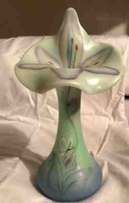 Fenton Sea Green Jack In the Pulpit Vase, "Floral Interlude" Limited Edition