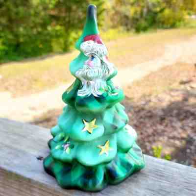 New Fenton Hand Painted Artist Signed Jadeite Santa Tree 6