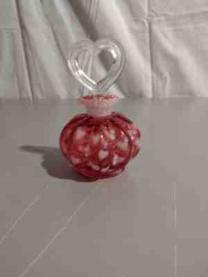 Fenton Art Glass Cranberry Opalescent Heart Optic Perfume Bottle