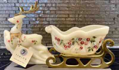 Fenton Glass Twining Berries Christmas Sleigh And Reindeer