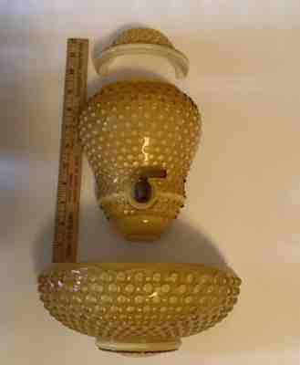 Fenton 3-piece Gold Milk Glass Hobnail Lavabo Wall Fountain Spigot/Cistern 1950