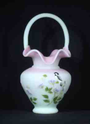 Sold at Auction: FENTON BURMESE 5 MINI BASKET HP ROSES LOUISE PIPER