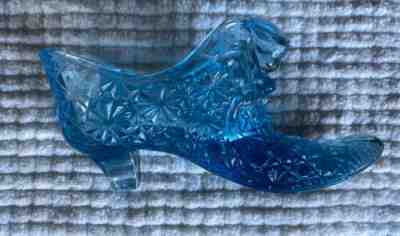 Fenton Art Glass Shoe Cat Slipper Aqua Blue