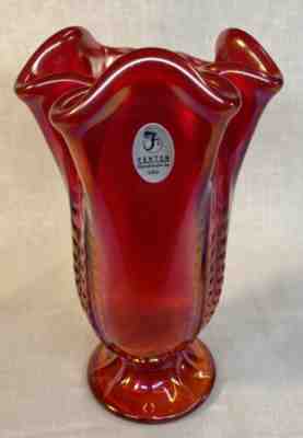 Fenton Art Glass Swung Empress Vase In Ruby Red Amberina Stretch Carnival 2006