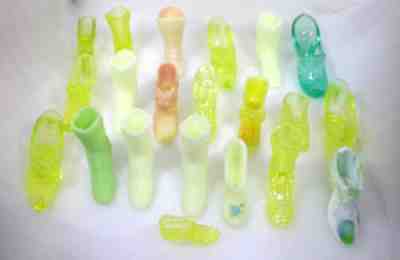 Lot of 21 Vintage Fenton & Others Uranium Vaseline Glass Shoe Slipper Boot