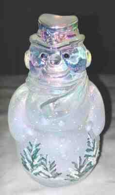 Cute 1999 Vintage Fenton Woodland Frost Iridescent Snowman Hand Painted & Signed