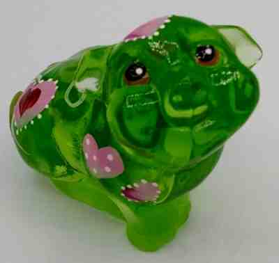 Fenton Glass Green Pig Handpainted Hearts Glows