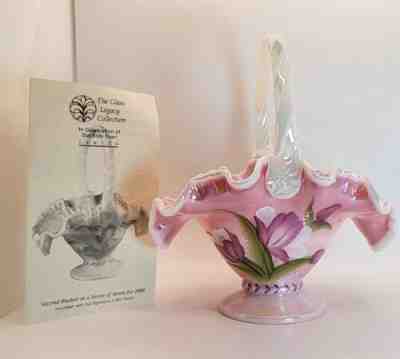 Fenton Legacy Collection Rosaline Tulips Basket Signed Bill Fenton & Pamphlet