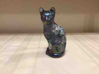 Fenton Cat Kitten 5065 XP Violent Carnival Glass with Flowers