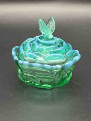 Fenton Opalescent Butterfly Candy Dish with Lid, deals Fenton Collectible, Teal Green