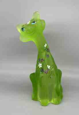 Fenton Key Lime Hand Painted Alley Cat Topaz Vaseline Uranium Glass