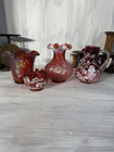 Fenton Ruby Carnival Lot 4 Pieces Signed Stamped Florals Mary Gregory Cranberry