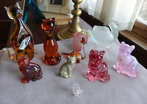 Vintage Art Glass Clear online Pink Cat