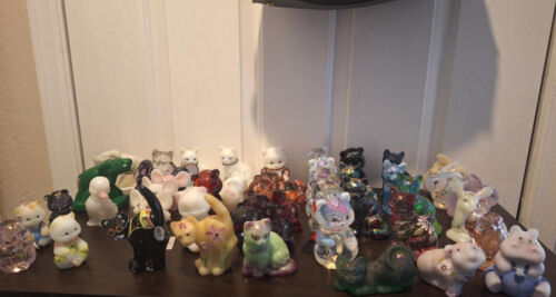 42 FENTON ART GLASS Figurines Scaredy Cat hippo deer bears