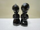 Vtg FENTON Black Amethyst Glass Ebony Praying Boy/Girl MCM Art Glass Figurines