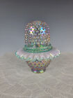 Vintage Fenton Pink Aqua Iridescent Hobnail 3 Pc Fairy Light Lamp Minty Signed