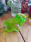 Fenton Glass Pig Piglet Figurine Green Apple Painted Hearts Signed Cutshaw