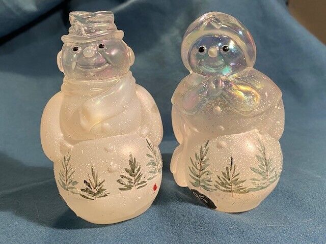 Fenton Art Glass Snowman & Snowlady Woodland Frost MINT