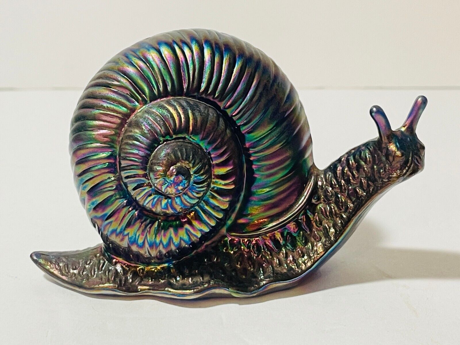 Antique Fenton Iridescent Black Amethyst Glass Snail Original Foil Sticker