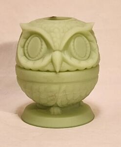 Fenton Lime Green top Satin Glass Owl Fairy Lamp