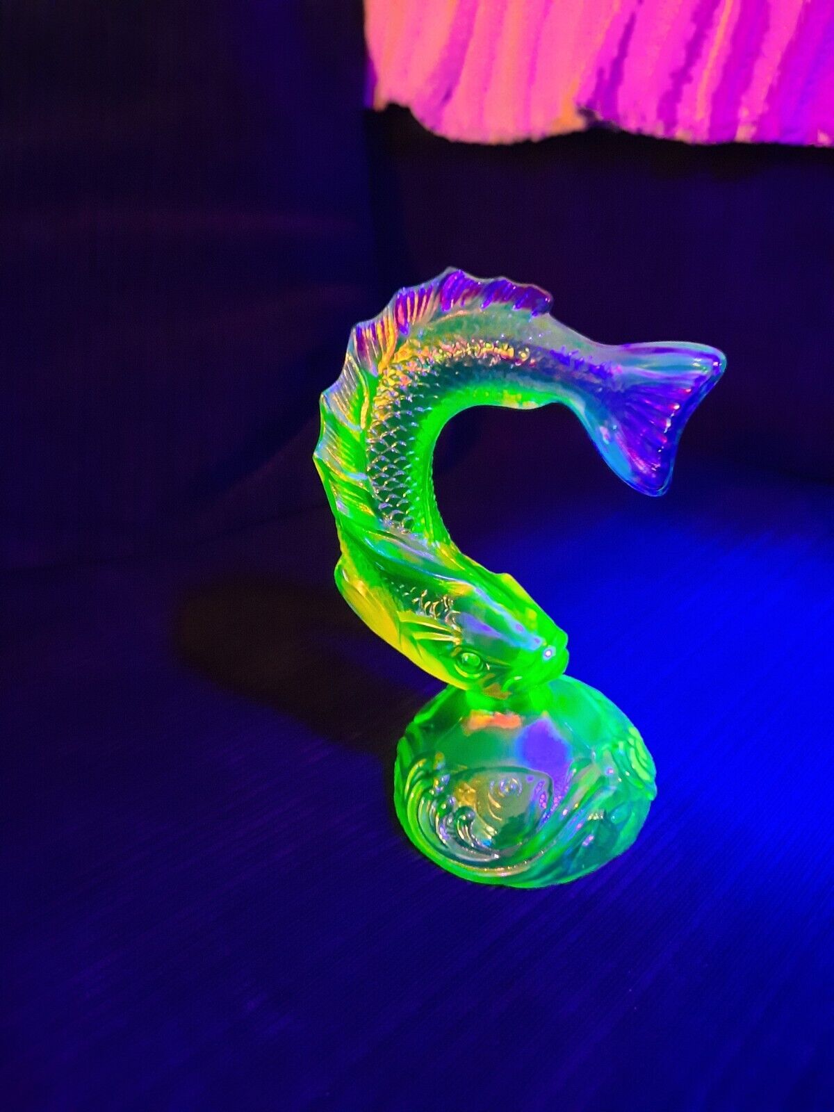 Vintage Fenton Vaseline and Carnival Glass Fish