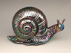 FENTON Art Glass LE For ROSSO Signed Amethyst Carnival Iridescent SNAIL Figurine