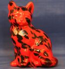 Dave Fetty Hand Blown Sitting Cat, Red & Black Fenton Glass Figurine 2015 FFOGKC