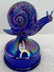 Rare Limited Fenton Blue Carnival SNAIL on Stand Figurine #100 of 100