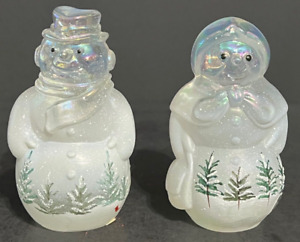 Fenton Hand Painted "Woodland Frost" Snowman & Snowlady Signed, 95th Anniversary
