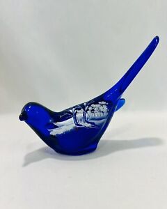 Fenton Blue Cobalt Long Tail Bird of Happiness Canaan Valley at Winter Christmas