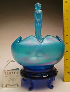 Fenton September Morn Celeste Blue Stretch 4 pc Centerpiece 90th Anniversary