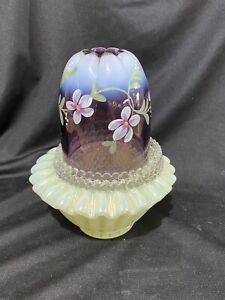 Fenton Glass Topaz  Opalescent Vaseline Plum  Royal Purple 3 Piece Fairy Lamp.