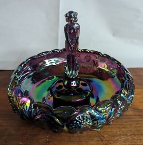 Fenton Carnival Glass Water Lily Bowl September Morn Nymph Flower Frog-RARE SET