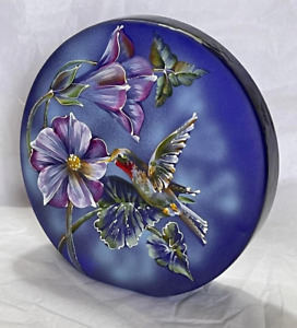 Fenton Gift Shop 2022 Morning Glory Hummingbird Cobalt Satin Paperweight