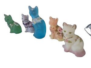 Fenton Five Different Cats Lot Burmese Pink Glows Purple Green Blue White